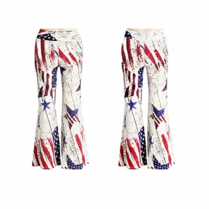 Women's High Waist Flare Pants American Flag Print Slim Fit Long Trousers Retro Map Graphic Casual Bottoms Halloween Leggings