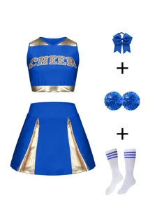 Cheerleader performance costume set with top skirt socks and pom poms for women stage show