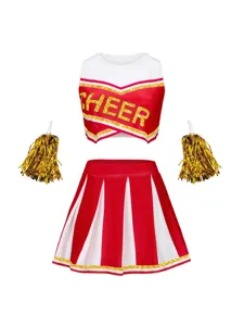 Ensemble de costume de pom-pom girl jupe plissée rouge blanche et crop top pour spectacle.