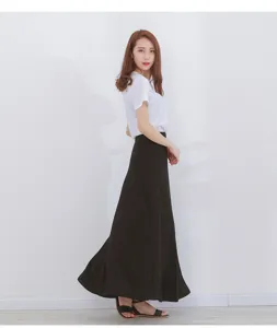 Women high waist black maxi skirt long A-line skirt casual elegant daily wear outfit