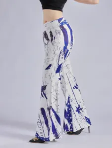 Women high waist flare pants with American flag abstract print casual slim fit long trousers