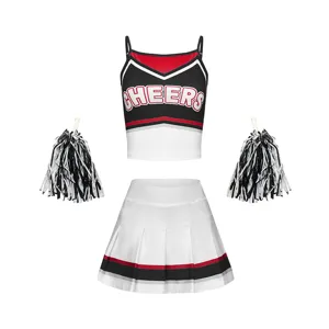 Kids cheerleading costume set crop top pleated skirt with pompoms performance outfit