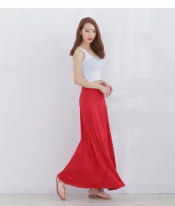 Women high waist long maxi skirt elegant red A-line pleated casual summer autumn daily wear