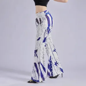 Women American flag print flare pants casual high waist slim fit long trousers stylish streetwear