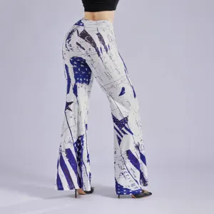 Women's high waist patriotic US flag and map printed flare trousers back view main product