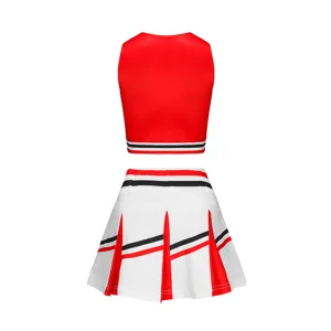 Red and white cheerleading costume crop top pleated skirt set for girls team performance