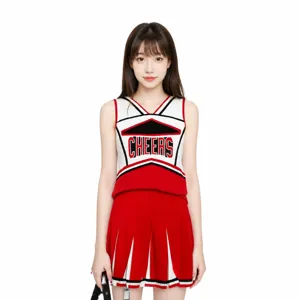 Sexy red white adult cheerleader costume cosplay stage performance dance uniform for women