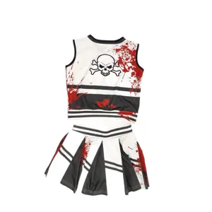 Halloween kids cheerleading costume set zombie skull print sleeveless top and skirt