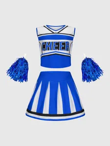 Conjunto de Uniforme de Animadora Infantil Top Corto y Falda Plisada con Pompones