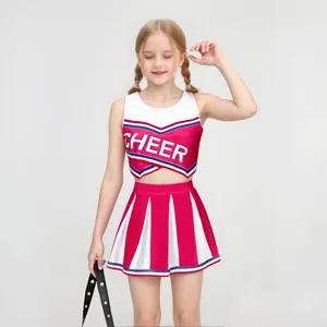 Enfants sans manches pom-pom girl costume ensemble haut court jupe plissée danse