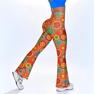 High waist colorful patterned flare yoga pants athletic stretchy workout leggings for women main view