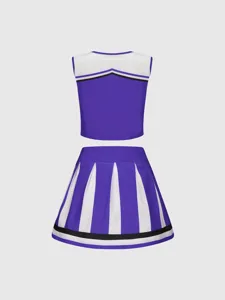 Disfraz porrista niña conjunto dos piezas falda plisada morada blanca baile ropa
