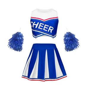 Ensemble costume de pom-pom girl enfant haut sans manches jupe plissée avec pompons