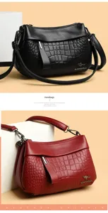 Luxe zachte lederen schoudertas crossbody voor dames met krokodillenpatroon ontwerp en metalen logo.
