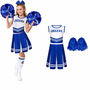 Children Girls Cheerleading Uniform Outfit Set V Neck Sleeveless Crop Top With Pleated Skirt Performance Dancewear