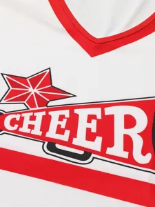 Gilet da cheerleader per bambini, top da allenamento scollo a V rosso e bianco, sportivo.