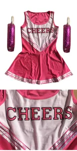 Pink white cheerleading costume set with skirt and pom pom for dance performance