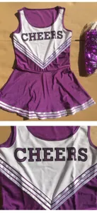 Purple white cheerleading uniform set with pleated skirt and top for team performance