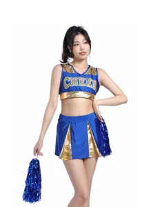 Women Cheerleading Uniform Crop Top And Pleated Skirt Performance Set Sleeveless V-Neck Letter Print Activewear