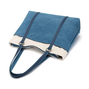 Casual canvas tote shoulder bag for women, stylish contrast color daily handbag spring new.