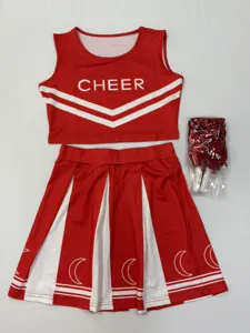 Red cheerleading uniform set crop top and pleated skirt for women sports performance