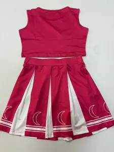 Cheerleader costume set featuring a pink sleeveless crop top and pleated skirt with crescent moon prints.