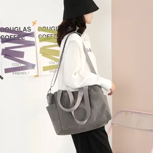 Borsa shopper in tela minimalista di grande capacità da donna, borsa a tracolla casual.