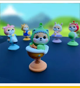 Cute Shiba Inu bobblehead figurine, cartoon animal toy for car dashboard and desk decor.