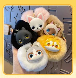 Niedlicher Plüsch Katzen Schlüsselanhänger flauschige Cartoon Tasche Anhänger für Damen