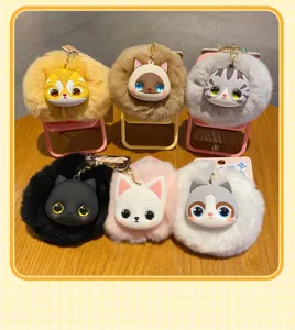 Süßer Plüsch Katzen Schlüsselanhänger Flauschig Pompon Tasche Anhänger Cartoon Kätzchen