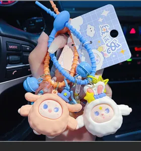 Cute cartoon rabbit keychain plush doll bag pendant for women and couples fashion accessory.