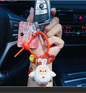 Cute fluffy rabbit keychain car key ring cartoon bag pendant fashion couple accessory
