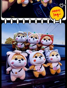 Cute Shiba Inu plush keychain set with animal fruit costume stuffed doll pendant