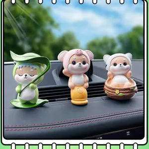 Cute cartoon Shiba Inu car dashboard ornaments set, resin animal action figures for desk decor.