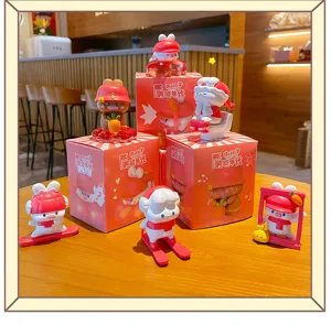 Chinese style cute rabbit resin figurine set, perfect for trendy desktop and car ornament decor.