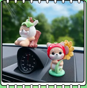 Cute cartoon Shiba Inu car dashboard ornament, resin animal doll decor for auto interior desk.
