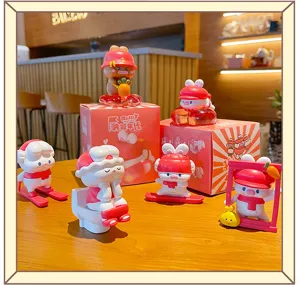 Detailed view of cute rabbit resin figurines, perfect for car dashboard and desk decoration.