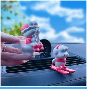 Niedliche Cartoon Harz Auto Armaturenbrett Ornament Set, kreative rosa weiße Figuren.