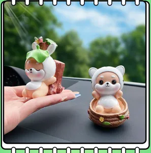 Cute cartoon Shiba Inu car dashboard resin figurine ornament for desktop decor home display.