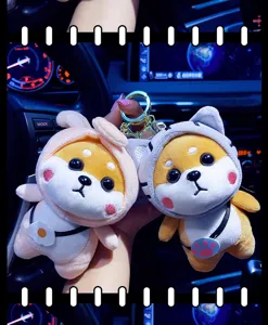 Cute Shiba Inu plush keychain set, fluffy animal doll bag pendant, soft creative gift toy.