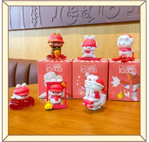 Cute red rabbit resin figurines set, trendy blind box desktop ornaments for home and car.