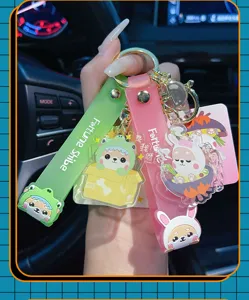 Cute Shibe acrylic keychain set with silicone straps, perfect bag charm for women and couples.