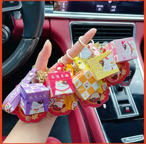 Mini lucky cat magic cube keychain cute 3x3 puzzle toy bag pendant for car key ring