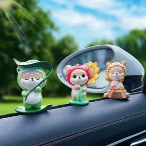 Cute Shiba Inu car ornaments set, resin cartoon animal dashboard figurines for auto decor.