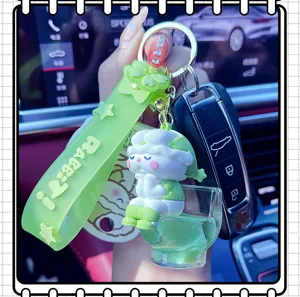 Cute rabbit liquid keychain floating oil car key pendant aesthetic bag charm accessory