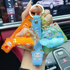Süß Acryl Treibsand Flüssig Schlüsselanhänger Cartoon Schaf Wolke Treibflasche Schlüsselring Auto Tasche Anhänger Schmuck Geschenk