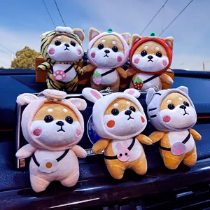 Cute Shiba Inu plush toy keychain, cartoon animal and fruit doll bag pendant, soft gift.