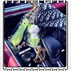 Cute green rabbit toilet keychain liquid floating keyring car bag pendant charm gift accessory