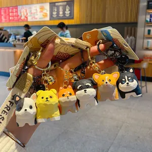 Cute wooden style dog family keychains set, creative animal car key rings and bag pendant gifts.