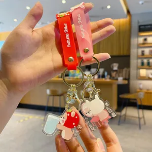 Cute Fortune Shibe acrylic keychain set, kawaii cartoon bag pendant for couples and girls.